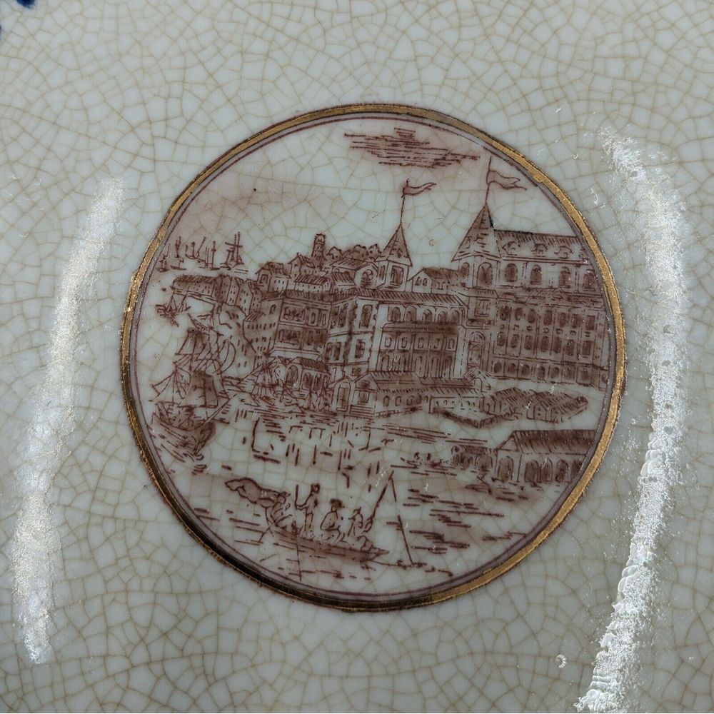 Vintage United Wilson 1897 JUWC Handpainted Porcelian 10" Blue Mark Plate FLAWS - Picture 2 of 8
